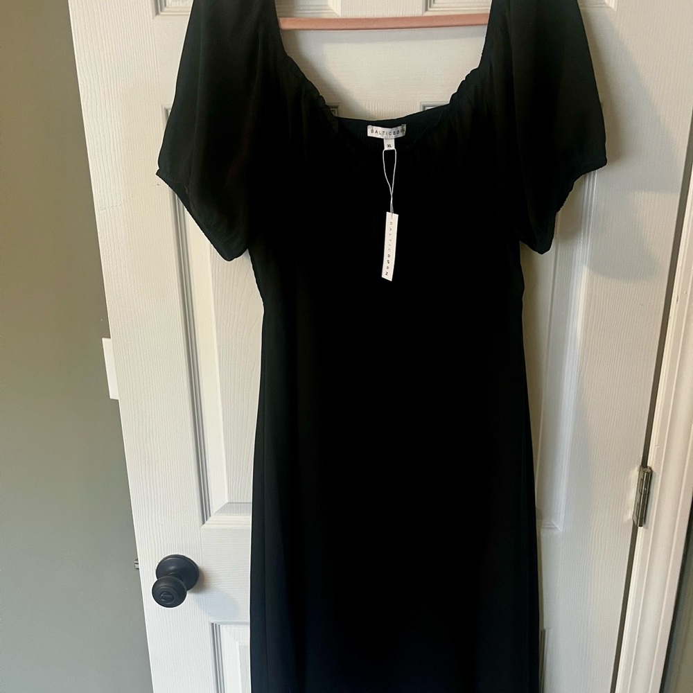 Black Midi Smocked Dress with Slit - Never Worn